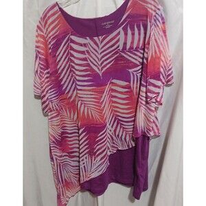 WOMENS CATHERINES 1x TOP SHIRT MULTICOLOR NWT PURPLES PINK FLORAL/LEAVES 18/20